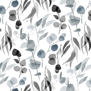 Eucalyptus Branches in Watercolor - duck egg blue and black