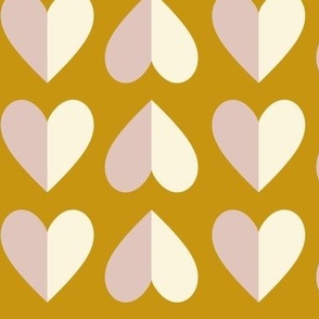 modern geometric hearts · valentine's day · big · ivory, antique pink on ochre yellow