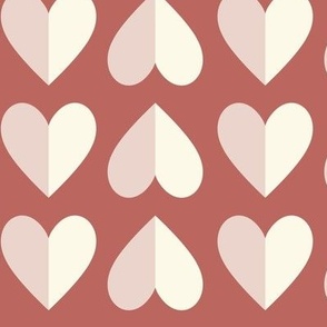 modern geometric hearts · valentine's day · big · ivory, antique pink on wine red