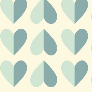 modern geometric hearts · valentine's day · big · mint and green on ivory