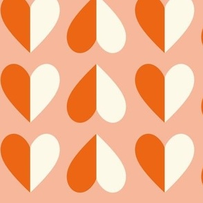 modern geometric hearts · valentine's day · big · orange red and ivory on peach