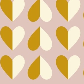 modern geometric hearts · valentine's day · big · ivory, ochre yellow on antique pink