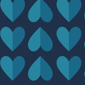 modern geometric hearts · valentine's day · big · blue, turquoise on dark blue