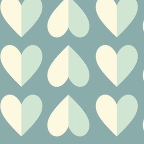 modern geometric hearts · valentine's day · big · mint, cream on green