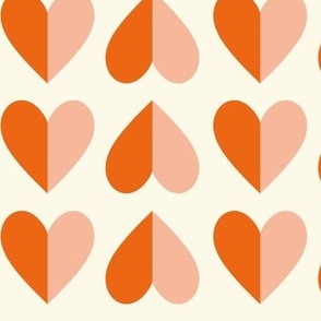 modern geometric hearts · valentine's day · big · orange red and peach on ivory