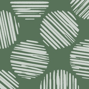 Salvia Green Striped Circles Made Of Brush Strokes, Large Scale Monochromatic Sage Green