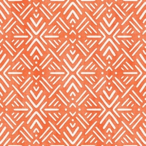 Bright Tropical Orange Textured Monochrome Mudcloth Inspired Print Large