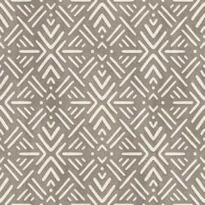 Warm Grey and Neutral Cream Mudcloth Inspired Print Large