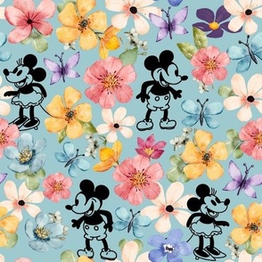 Bigger Classic Mickey and Minnie Watercolor Flower Garden