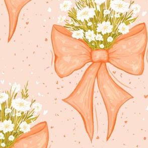 24" Coquette Bow Flower Bouquet - Large Scale - Pantone Peach Fuzz