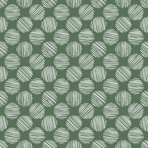 Salvia Green Striped Circles Made of Brush Strokes, Small Scale Monochromatic Sage Green