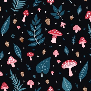 Enchanted Forest Fungi- Whimsical Mushrooms, Acorns and Leaves Design