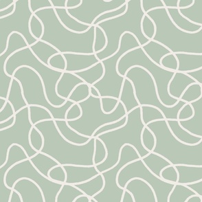 Hand Drawn Tangled Lines In Cream, Green - large