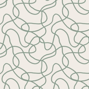 Hand Drawn Tangled Lines In Green_ Cream - large