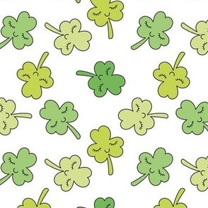 Lucky St. Paddies kawaii shamrock retro style sleepy smiley green on white