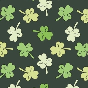 Lucky St. Paddies kawaii shamrock retro style sleepy smiley green on charcoal