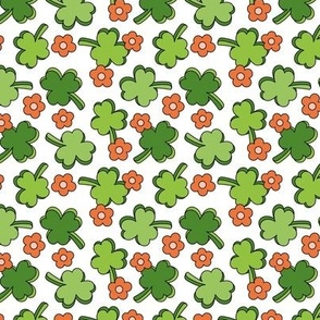 Retro Irish Shamrock - Happy St. Patrick's Day clovers and daisies seventies vintage design orange green on white SMALL