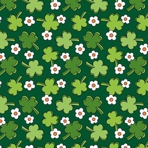 Retro Irish Shamrock - Happy St. Patrick's Day clovers and daisies seventies vintage design orange green on pine SMALL