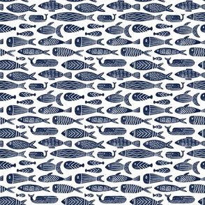 Block print fish navy blue SMALL