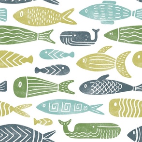 block print fish green MEDIUM