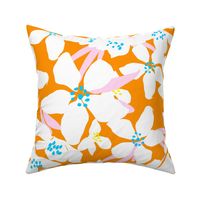 Orange Blossoms Tropical Orange And White Flower Blooms With Pastel Pink And Turquoise Blue Retro Modern Botanical Fruit Tree Grandmillennial Floral Pattern