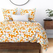 Orange Blossoms Tropical Orange And White Flower Blooms With Pastel Pink And Turquoise Blue Retro Modern Botanical Fruit Tree Grandmillennial Floral Pattern