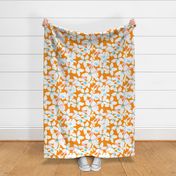 Orange Blossoms Tropical Orange And White Flower Blooms With Pastel Pink And Turquoise Blue Retro Modern Botanical Fruit Tree Grandmillennial Floral Pattern