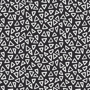 Hand scribbled triangles, white on black (6inch)