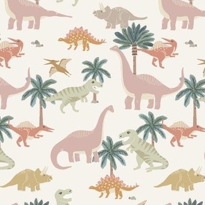 Pastel Dinosaurs on off white