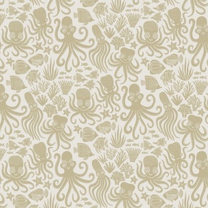 Playful Octopuses - Beige - Small Version