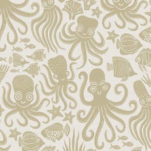 Playful Octopuses - Beige - Large Version