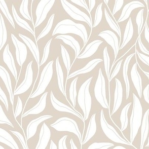 Hand Drawn Whimsical Vine Leaves in White and Beige