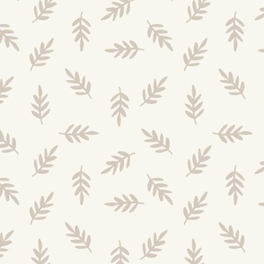 Hand Drawn Tossed Cottagecore Leaves in Beige + Off White