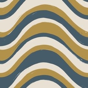 Groovy Retro-Inspired 70s Waves in Teal Blue, Gold + Off White