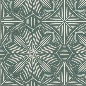 Hand Drawn Geometric Sunshine Flowers in Jade Forest Green + Off White