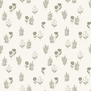 Minimalist Modern Flower and Leaf Stamps in Sage Green + Off White