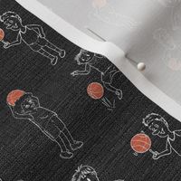 Black Fabric texture backdrop - Cartoon basketball players kids- orange and white-cute and active