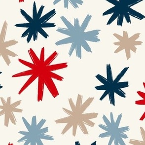 Hand Drawn Firework Sparklers for 4th of July in Red Beige + Navy Blue