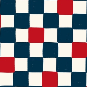 Geometric Checkers for 4th of July in Red, Off White + Navy Blue