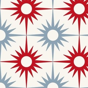 Sunburst Fireworks for Patriotic  4th of July in Red, Off White + Blue