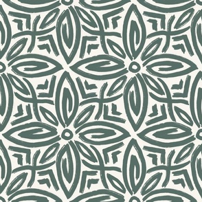 Geometric Bold Abstract Flowers in Jade Green and Off White
