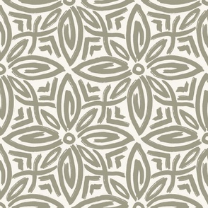 Geometric Bold Abstract Flowers in Sage Green and Off White