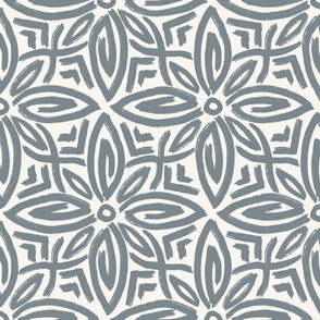 Geometric Bold Abstract Flowers in Blue Gray and Off White