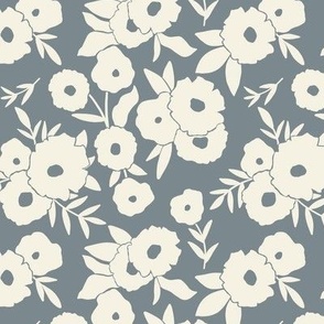 Cottagecore Wildflower Spring Garden in Gray Blue + Off White - SMALL Scale