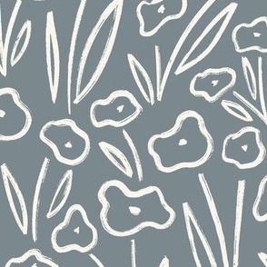 Minimalist Spring Flower Botanical Garden for Nursery in Off White and Blue Gray