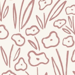 Minimalist Spring Flower Botanical Garden for Nursery in Rose Pink and Off White