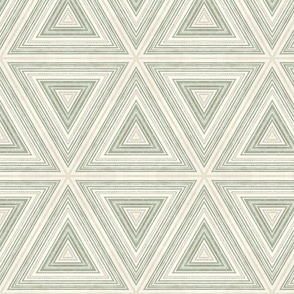 Rustic Linen Striped Triangle Pattern Green Beige