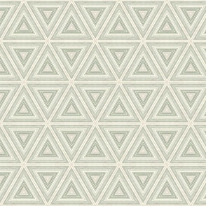 Rustic Linen Striped Triangle Pattern Green Beige Smaller Scale