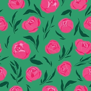 Peony florals on emerald green