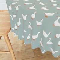 (M) White snow geese, farm goose, on sage green, Medium scale